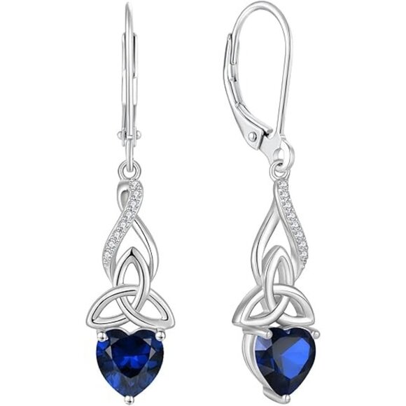 Celtic Knot 925 Sterling Silver Dangle Birthstone Earrings September - Sapphire